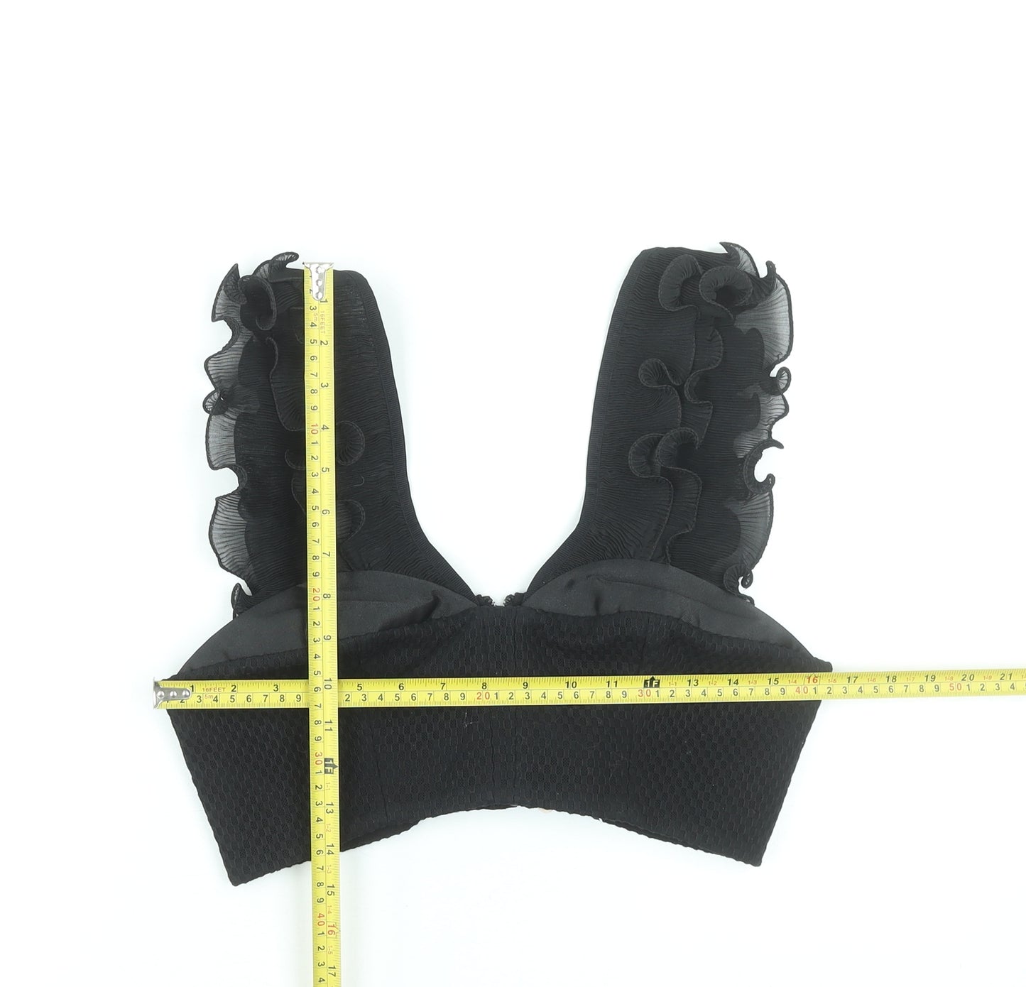 Three Floor Women's Black Cropped Ruffle Tank Top UK 12