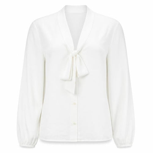 New Look Women White Long Sleeve Tie Neck Blouse UK 10 Polyester