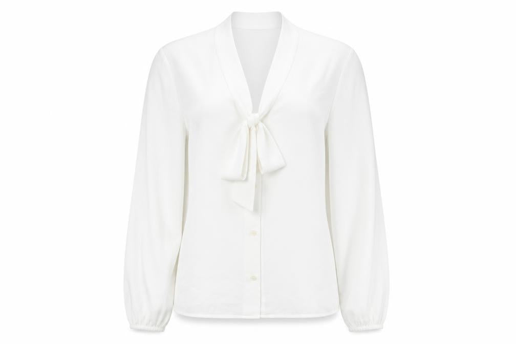 New Look Women White Long Sleeve Tie Neck Blouse UK 10 Polyester