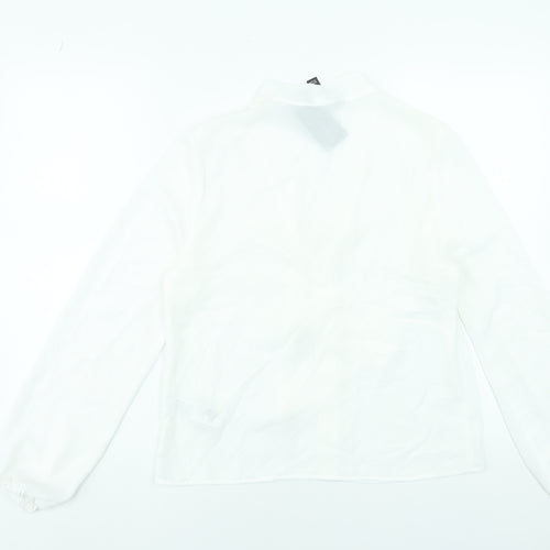 New Look Women White Long Sleeve Tie Neck Blouse UK 10 Polyester