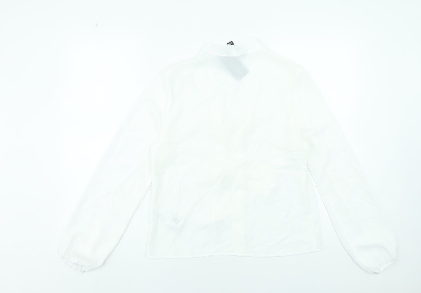 New Look Women White Long Sleeve Tie Neck Blouse UK 10 Polyester