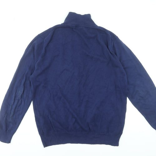 Gant Men’s Blue Cotton Henley Jumper L High Neck Classic Knit