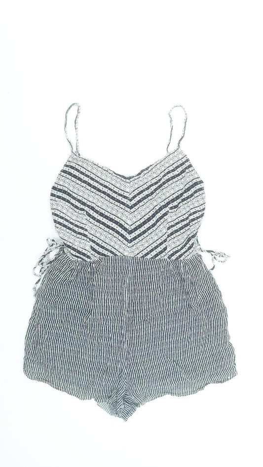 Bershka Women Black & White Stripe Boho Playsuit Size M Summer Romper