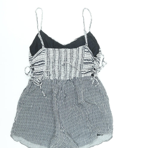 Bershka Women Black & White Stripe Boho Playsuit Size M Summer Romper
