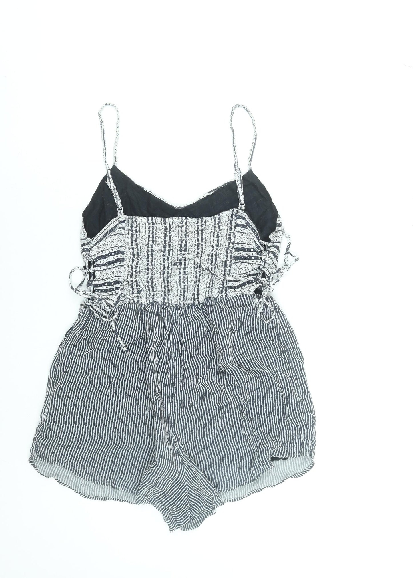 Bershka Women Black & White Stripe Boho Playsuit Size M Summer Romper