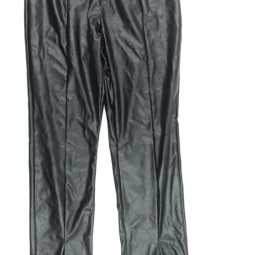 Pretty Little Thing Women's Black Faux Leather Straight Trousers Size 12