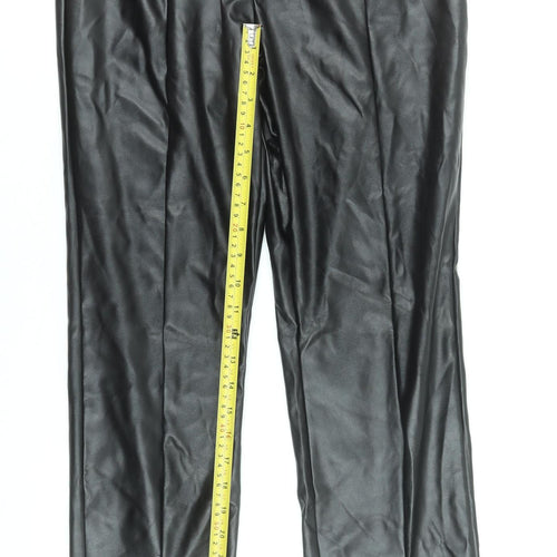 Pretty Little Thing Women's Black Faux Leather Straight Trousers Size 12