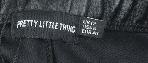 Pretty Little Thing Women's Black Faux Leather Straight Trousers Size 12
