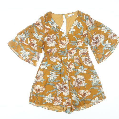 Glamorous Women’s Brown Floral 3/4 Sleeve V-Neck Playsuit Size 12