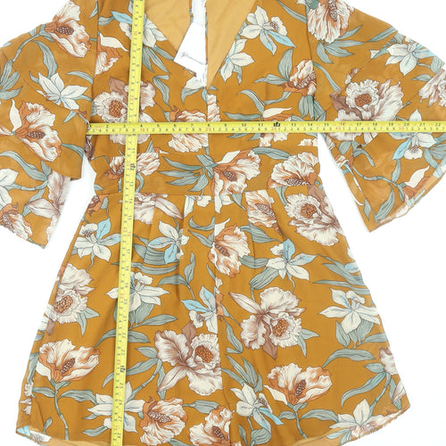 Glamorous Women’s Brown Floral 3/4 Sleeve V-Neck Playsuit Size 12
