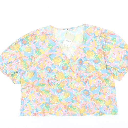 Tu Women's Multicoloured Floral Wrap Blouse Size 20 Short Sleeve