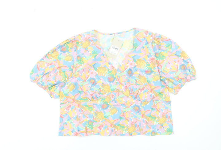 Tu Women's Multicoloured Floral Wrap Blouse Size 20 Short Sleeve