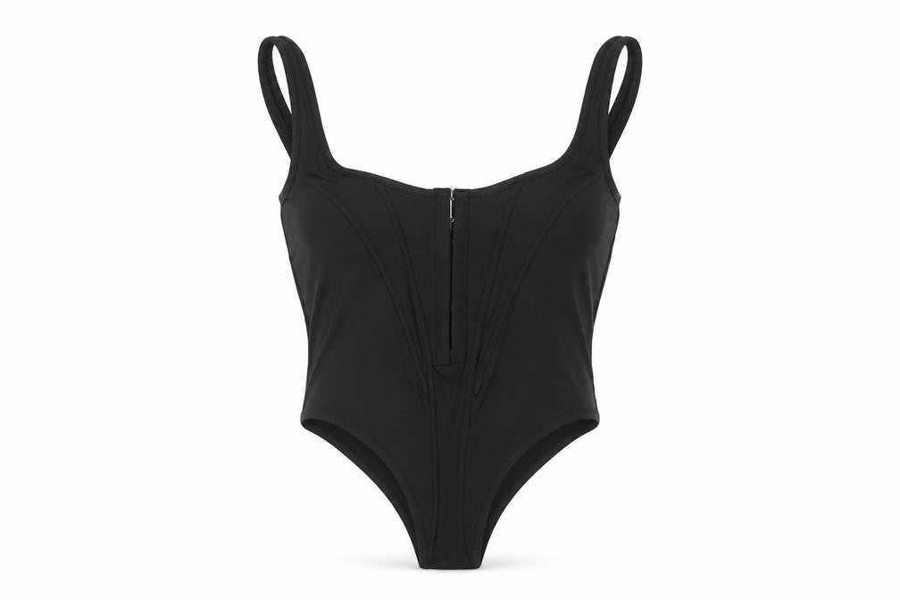 Front view of PRETTYLITTLETHING Women Black, size 10, Camisole Bodysuit