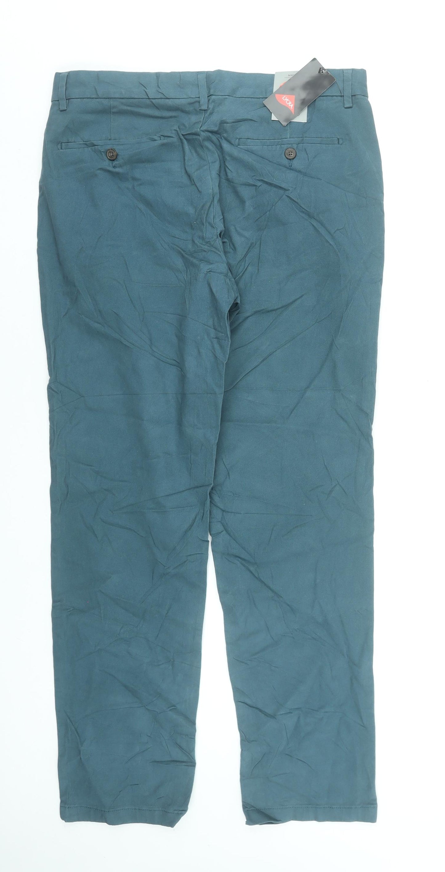 Tu Men Blue Cotton Blend Chino Trousers 34L Regular Fit