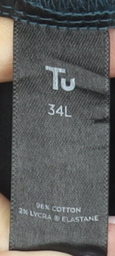 Tu Men Blue Cotton Blend Chino Trousers 34L Regular Fit