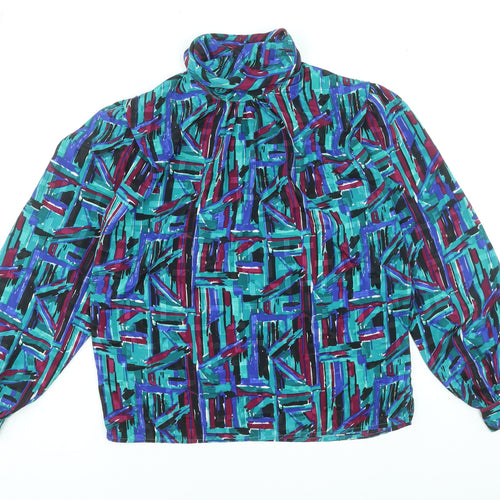Fortina Women’s Multicoloured Geometric High Neck Bow Blouse Size 8