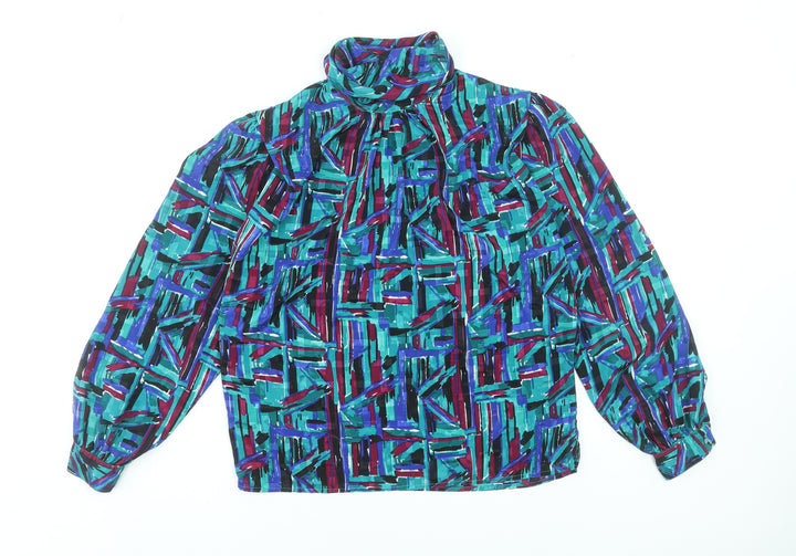 Fortina Women’s Multicoloured Geometric High Neck Bow Blouse Size 8