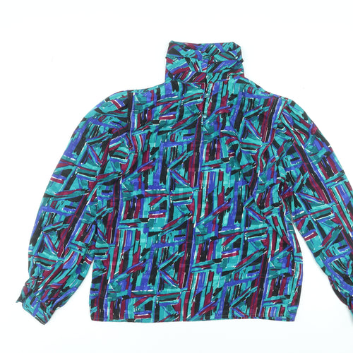 Fortina Women’s Multicoloured Geometric High Neck Bow Blouse Size 8
