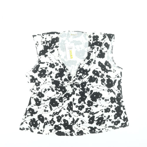 Roman Originals Womens Black Floral V-Neck Sleeveless Tunic Blouse 2XL