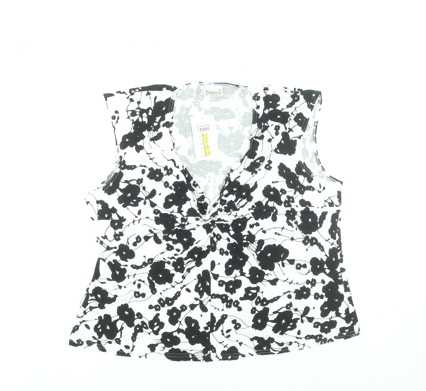 Roman Originals Womens Black Floral V-Neck Sleeveless Tunic Blouse 2XL