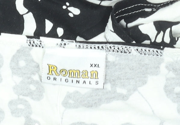 Roman Originals Womens Black Floral V-Neck Sleeveless Tunic Blouse 2XL