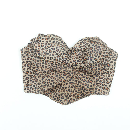 PrettyLittleThing Women’s Brown Leopard Print Strapless Cropped Top UK 8