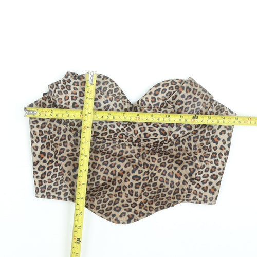 PrettyLittleThing Women’s Brown Leopard Print Strapless Cropped Top UK 8