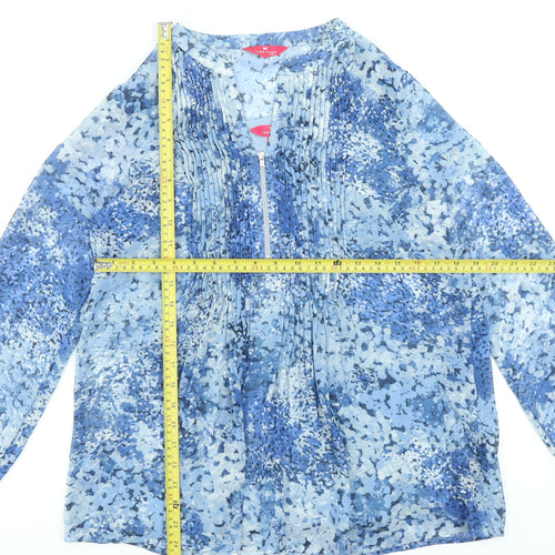Together Womens Blue Floral Pleated Long Sleeve Tunic Blouse Size 10