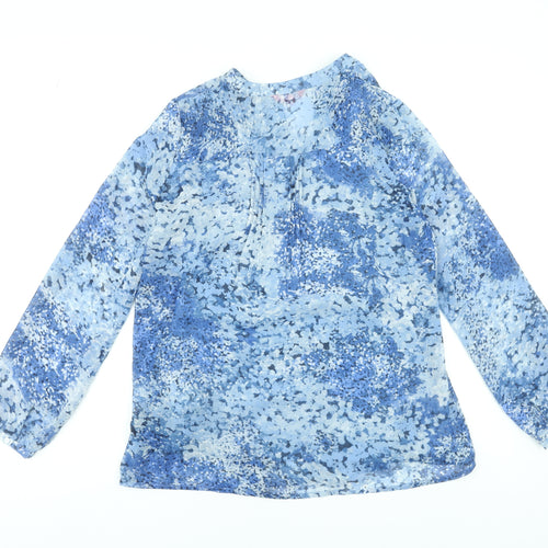 Together Womens Blue Floral Pleated Long Sleeve Tunic Blouse Size 10