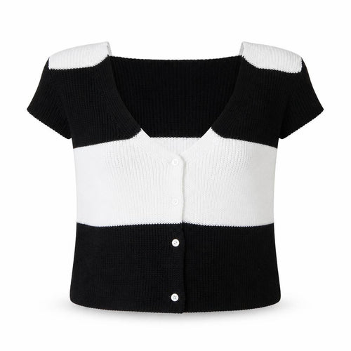 Boohoo Women’s Black & White Striped Knit Sleeveless Cardigan UK 16