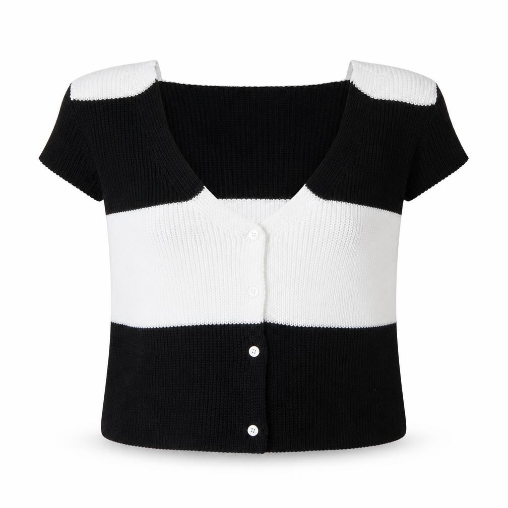 Boohoo Women’s Black & White Striped Knit Sleeveless Cardigan UK 16