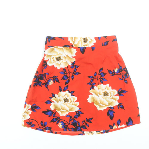 Boohoo Women’s Red Floral A-Line Short Skirt Size 8 Polyester