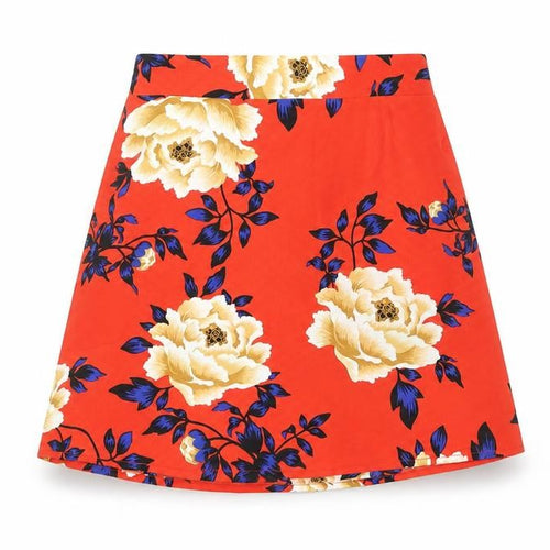 Boohoo Women’s Red Floral A-Line Short Skirt Size 8 Polyester