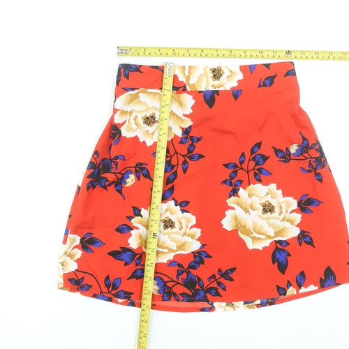 Boohoo Women’s Red Floral A-Line Short Skirt Size 8 Polyester