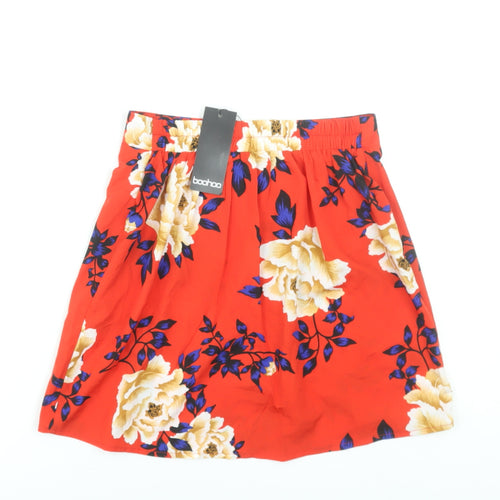 Boohoo Women’s Red Floral A-Line Short Skirt Size 8 Polyester