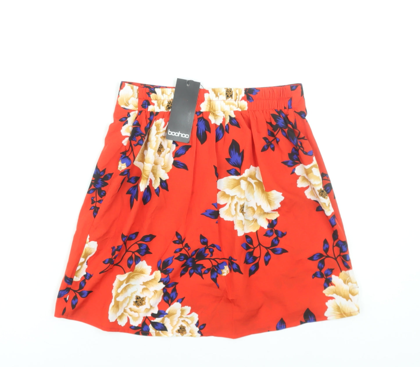 Boohoo Women’s Red Floral A-Line Short Skirt Size 8 Polyester