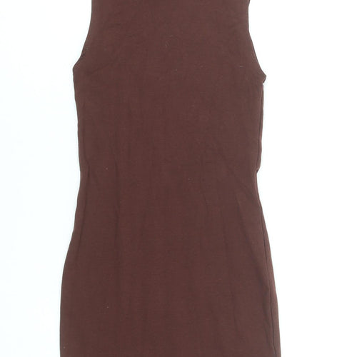 Zara Women Brown Sleeveless Roll Neck Bodycon Knee Length Dress S