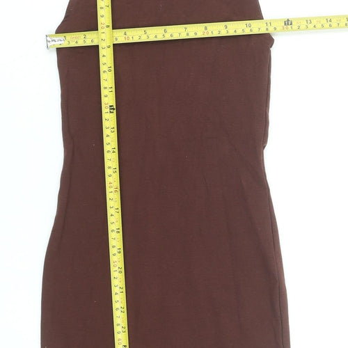 Zara Women Brown Sleeveless Roll Neck Bodycon Knee Length Dress S