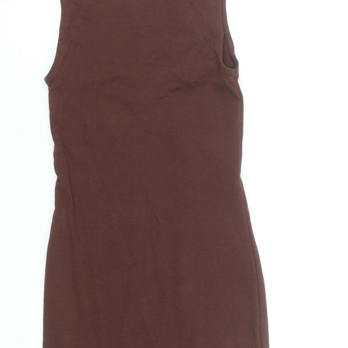 Zara Women Brown Sleeveless Roll Neck Bodycon Knee Length Dress S