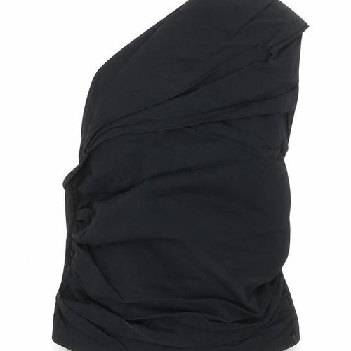ZARA Women’s Black Ruffle Wrap Blouse Size 14 Sleeveless V-Neck