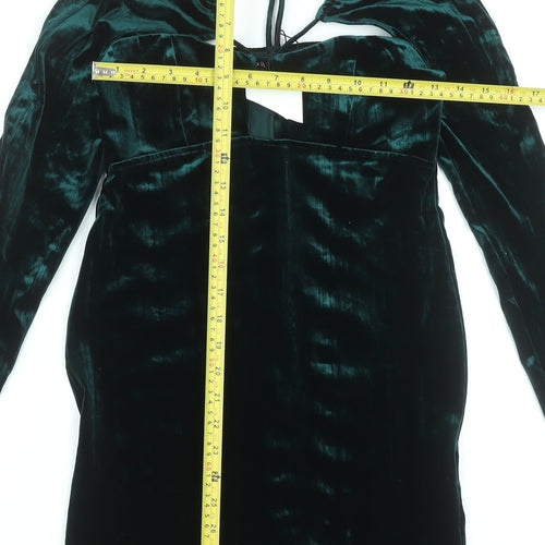 ZARA Women Green Velvet Bodycon Short Dress Size S Long Sleeve Partywear