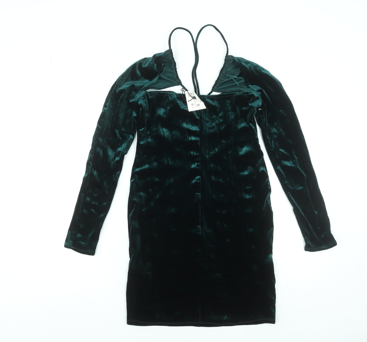 ZARA Women Green Velvet Bodycon Short Dress Size S Long Sleeve Partywear