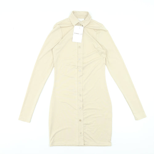 Femme Luxe Women’s Beige Button Front Collared Shirt Dress Size 6