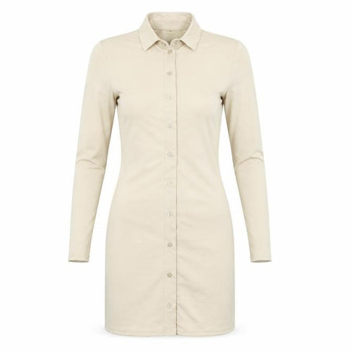 Femme Luxe Women’s Beige Button Front Collared Shirt Dress Size 6