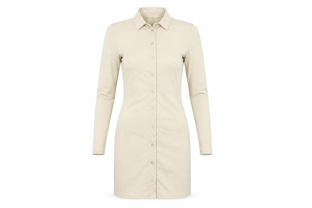 Femme Luxe Women’s Beige Button Front Collared Shirt Dress Size 6