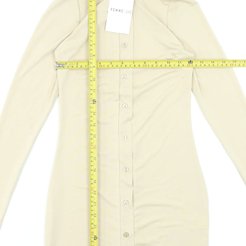 Femme Luxe Women’s Beige Button Front Collared Shirt Dress Size 6