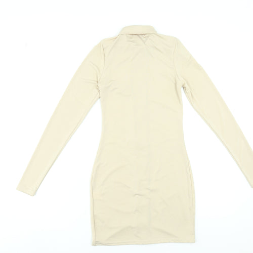 Femme Luxe Women’s Beige Button Front Collared Shirt Dress Size 6
