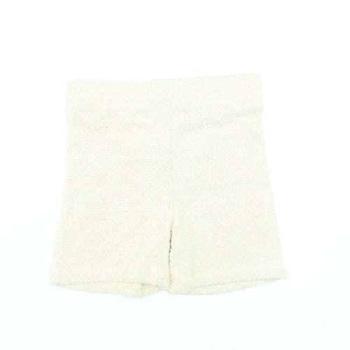 Bershka Women Beige High Rise Biker Shorts Size 8 Polyester Blend