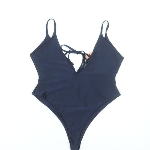 Boohoo Womens Blue One Piece Swimsuit Size 12 Spaghetti Strap