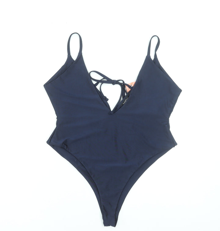 Boohoo Womens Blue One Piece Swimsuit Size 12 Spaghetti Strap